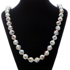 Classic White Bead & Colorful butterfly Necklace - Vintage